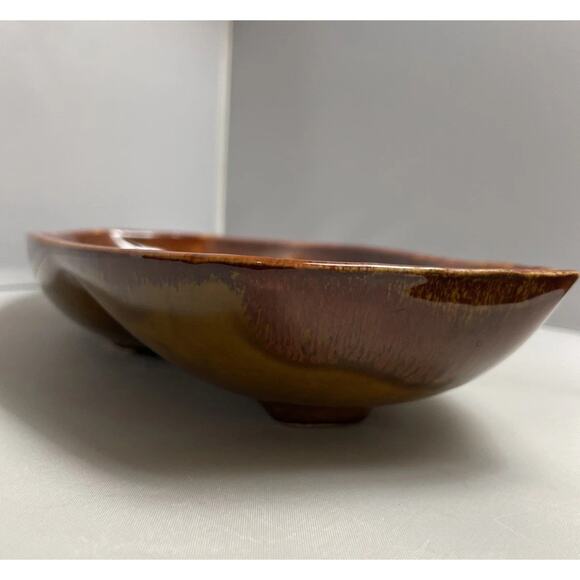 Retro Dryden Pottery Divided Dish Brown Orange‎ Yellow Console Serving Dish USA - Picture 5 of 10